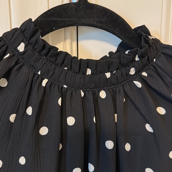 Gathered Neck Polka Dot Blouse - Picture 2 of 4